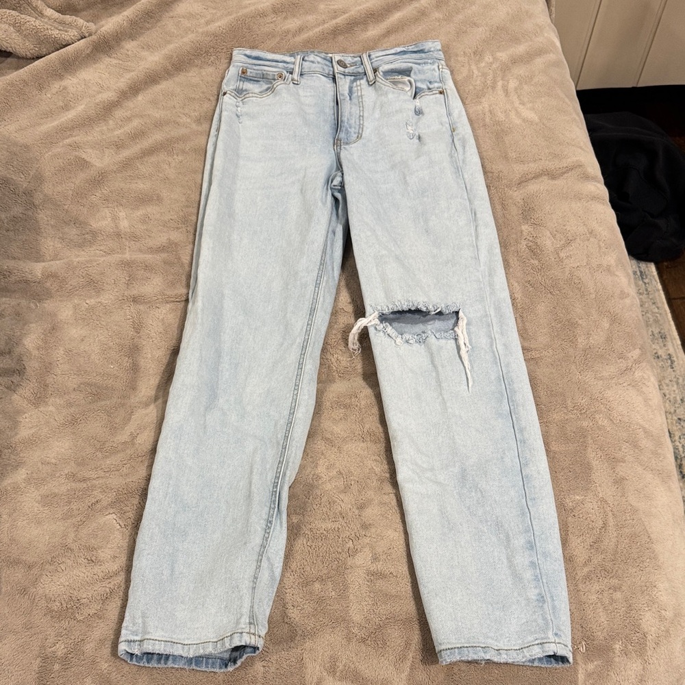 Light Blue Distressed Women’s Straight Leg Jeans
